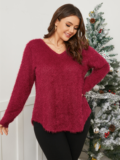 YOINS Plus Size V-neck Backless Design Criss-Cross Long Sleeves Sweater