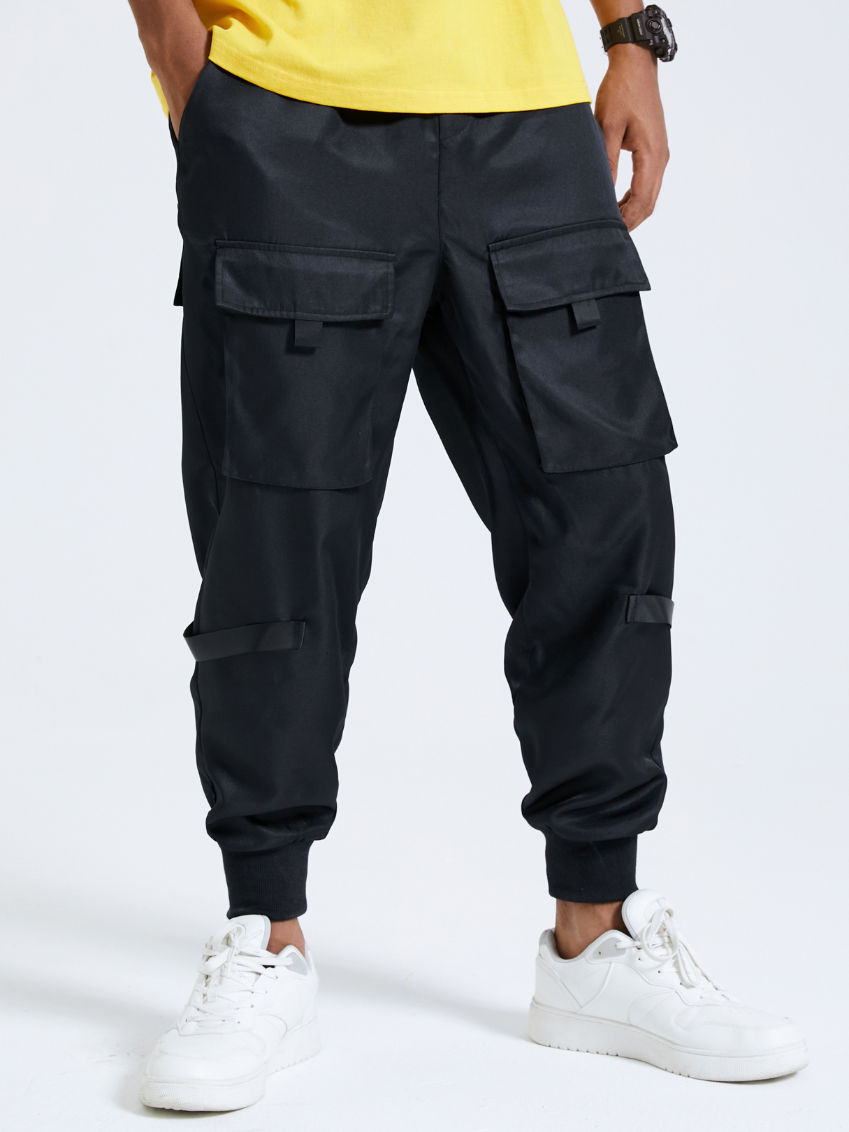 Men Fashion Plain Multi-pocket Cargo Pants