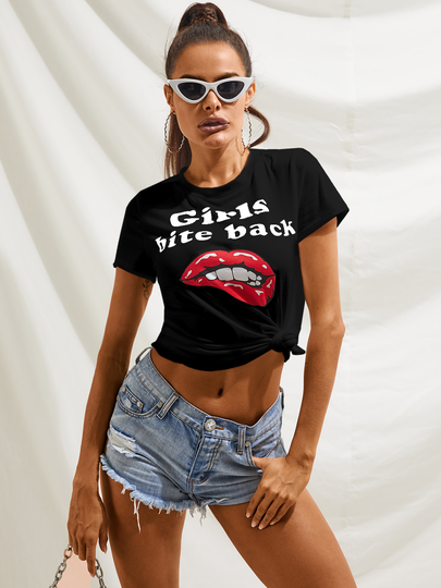 YOINS Lip & Letter Crew Neck Short Sleeves Tee
