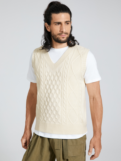 Men V-neck Plain Ribbed Knit Super Soft Sleeveless Sweater