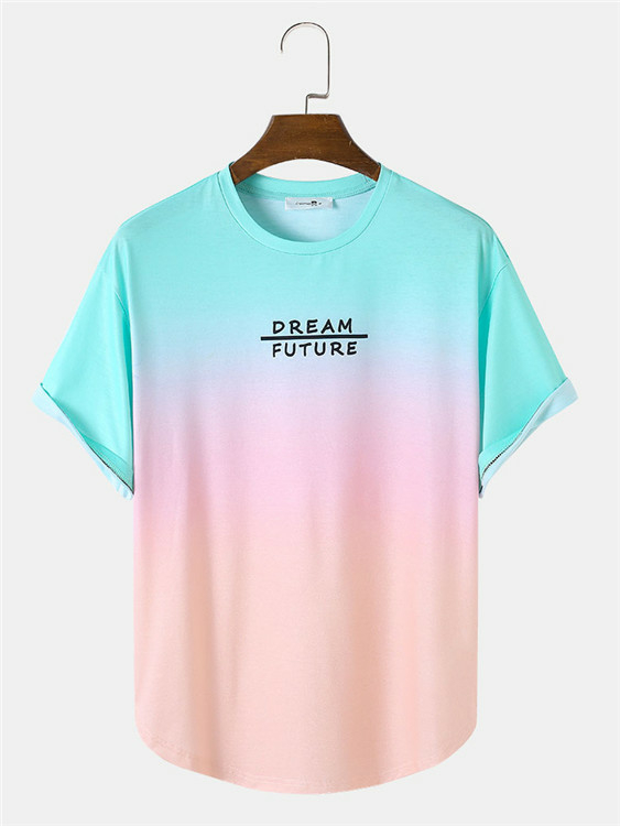 ChArmkpR Men Colorful Ombre Letter Print Casual T-Shirt