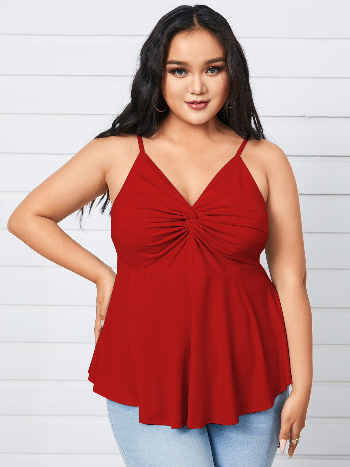 YOINS Plus Size V-neck Ruffle Trim Twist Sleeveless Cami