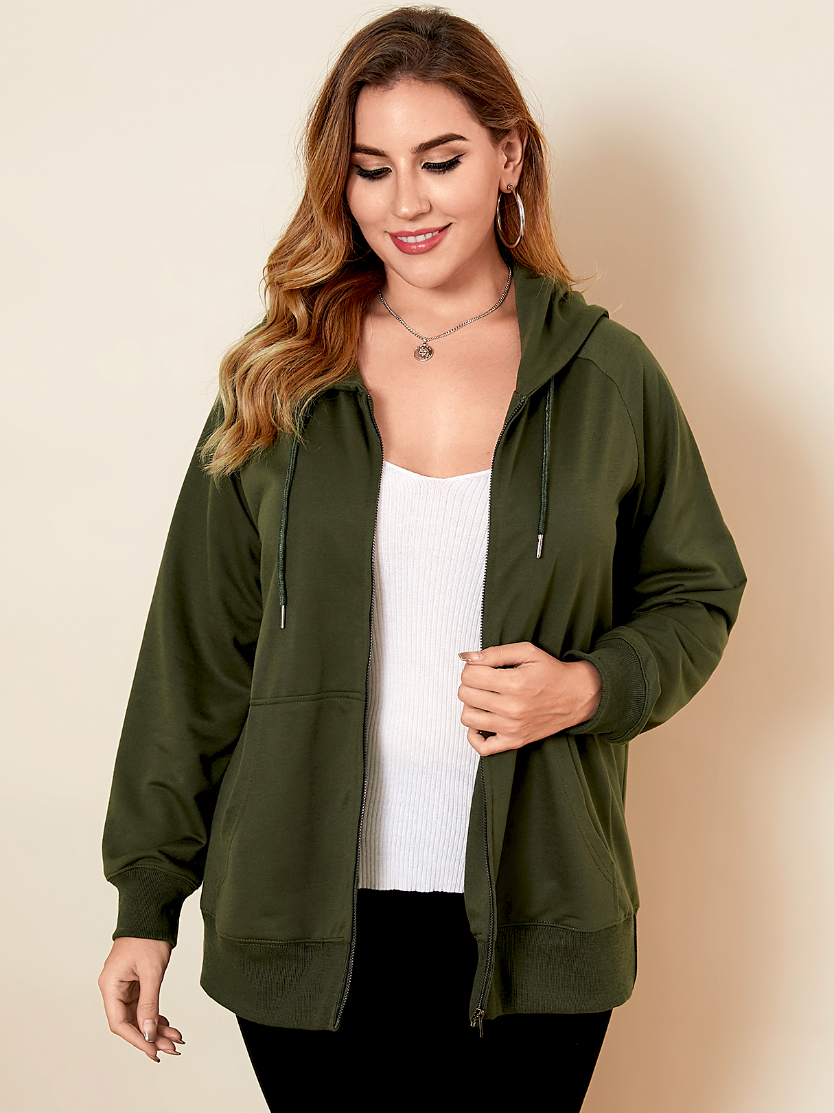 YOINS Plus Size Zip design Side Pockets Hooded Coat