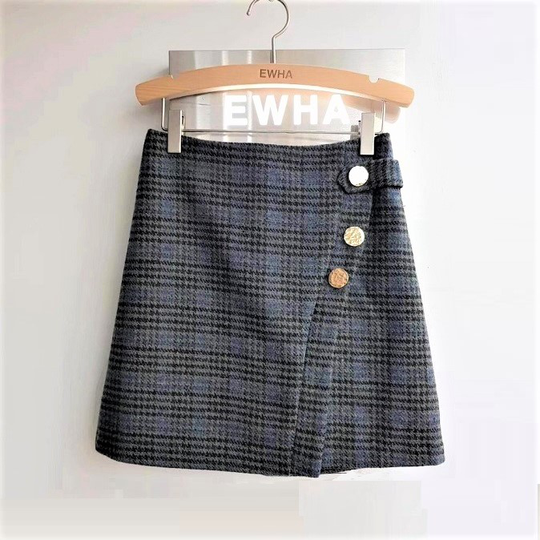 Seoulflash - Band-Waist Side-Zip Inset Mini Skirt - Houndstooth/One Size