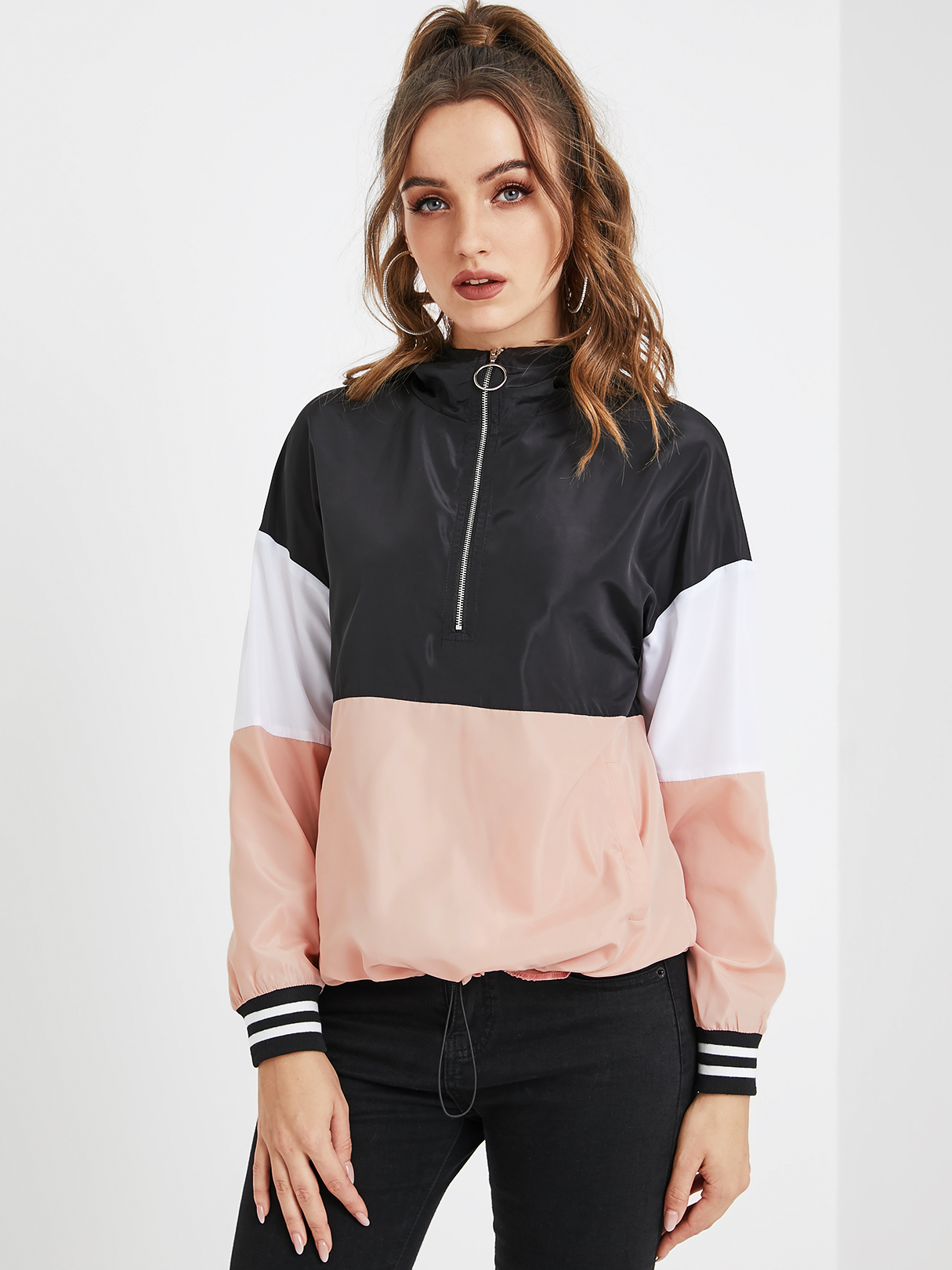 YOINS Hooded Design Color Block Sweatshirt