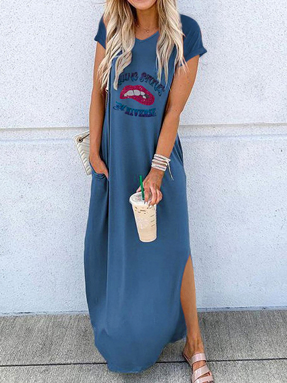 Casual Graphic Round Neck Short Sleeves Maxi Dress