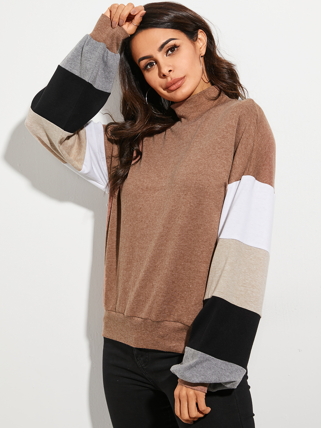 YOINS Color Block Long Sleeves Sweatshirt