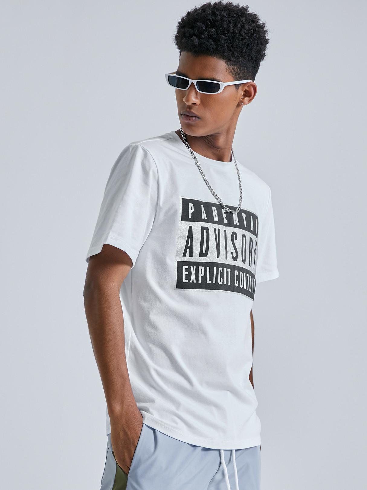 KOYYE Men Casual Letter Reflective Design T-Shirt