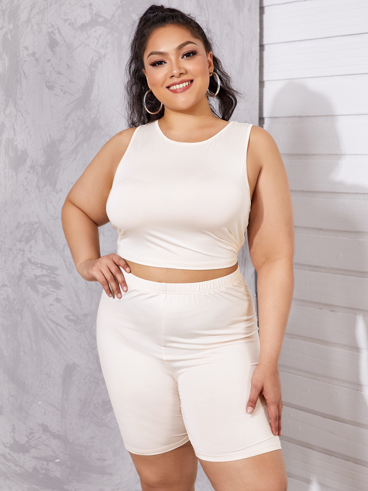 YOINS Plus Size Crew Neck Elastic Strap Sleeveless Two Piece Outfit