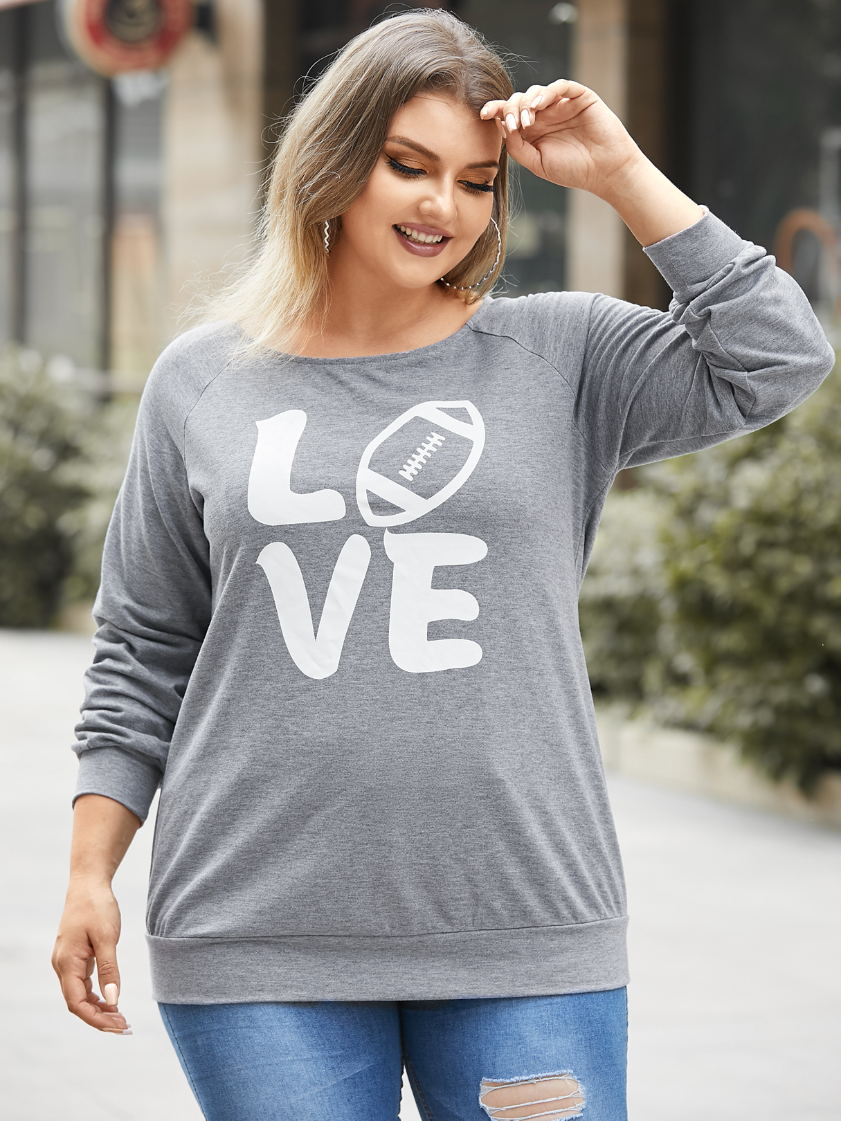 YOINS Plus Size Crew Neck Letter Long Sleeves Sweatshirt