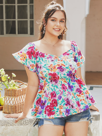 YOINS Plus Size Backless Design Short Sleeves Blouse