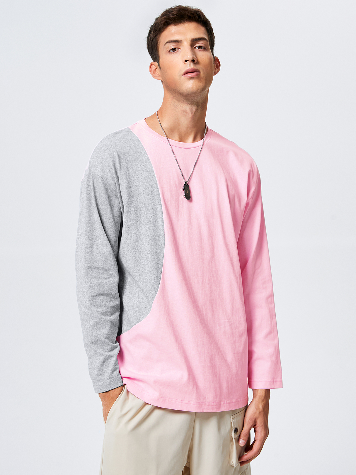Men 100% Cotton Color Block Patchwork Splice T-Shirt