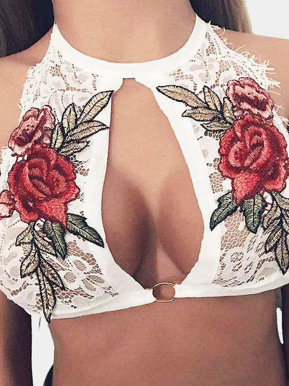 White Lace Random Floral Embroidered Lingerie