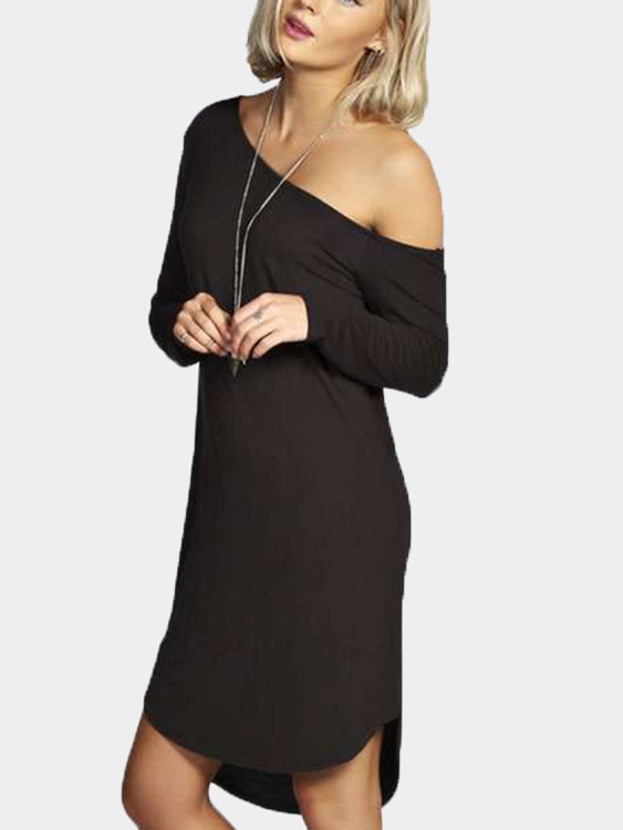 Black One Shoulder Curved Hem Mini Dresses