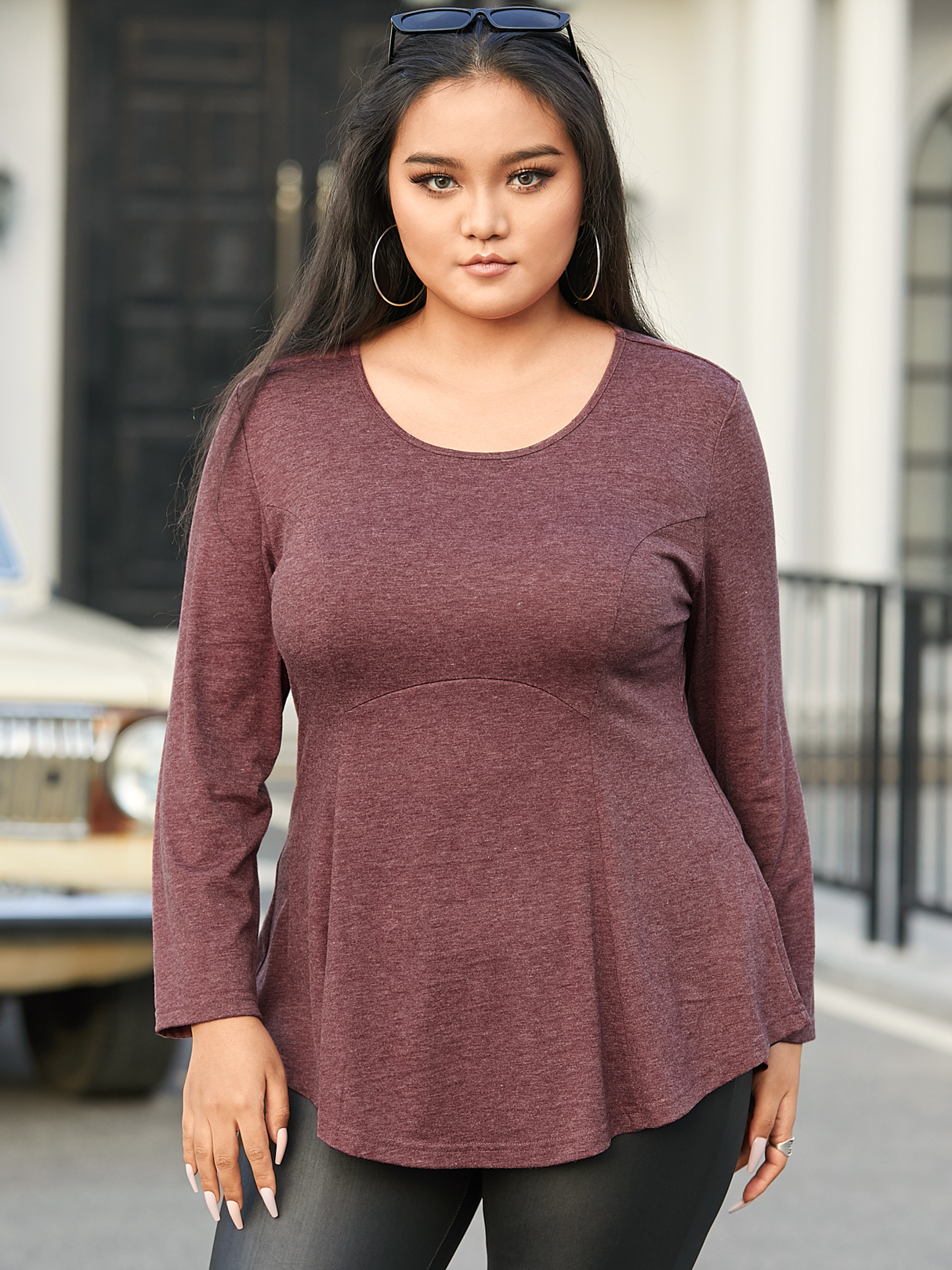 YOINS Plus Size Round Neck Knit Long Sleeves Tee