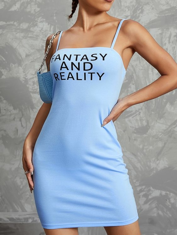 YOINS Spaghetti Letter Backless design Sleeveless Mini Dress