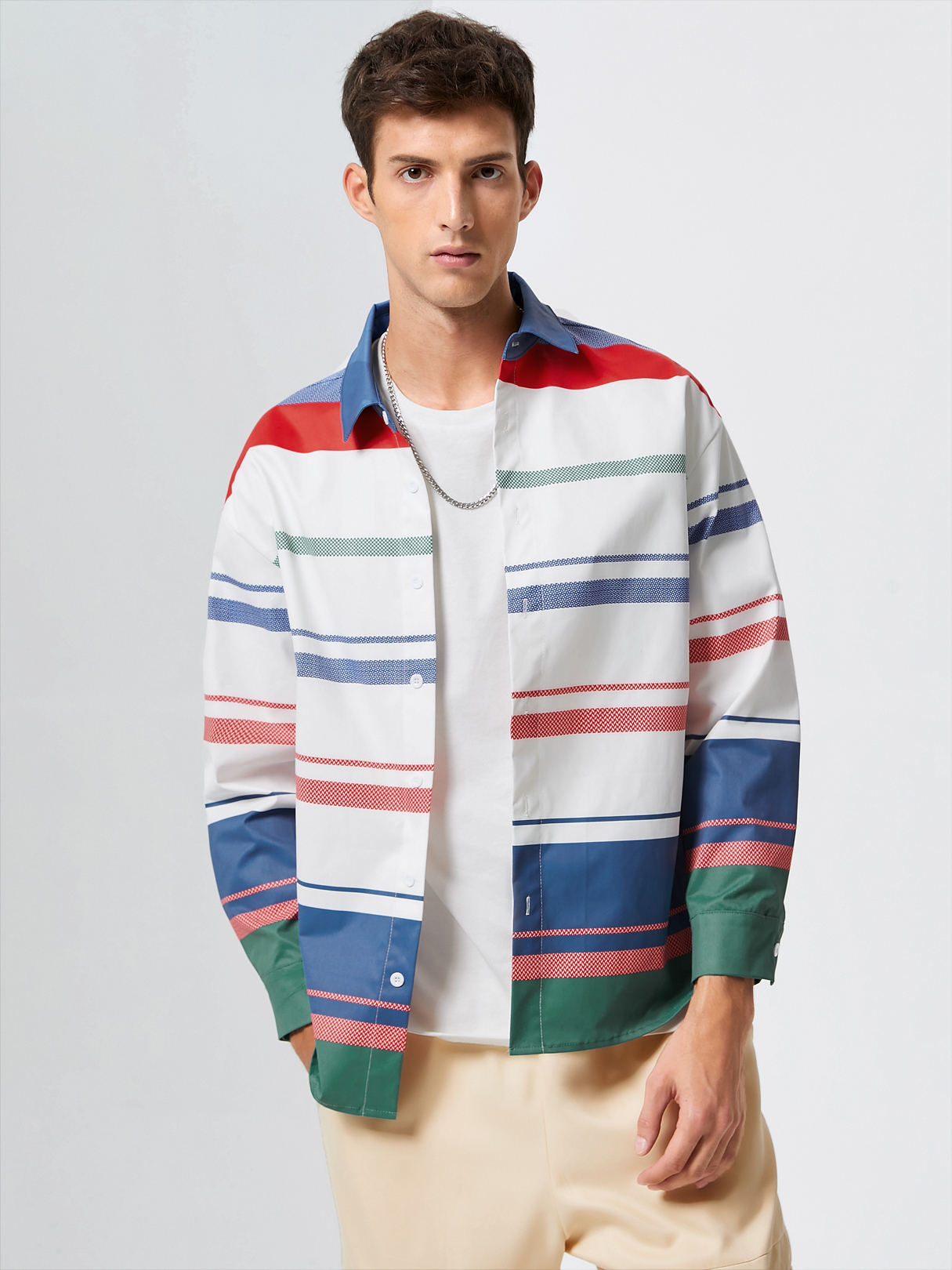 Men Colorful Horizontal Striped Shirt