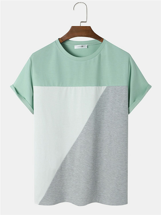 ChArmkpR Men Color Block Splice Short Sleeve T-Shirt