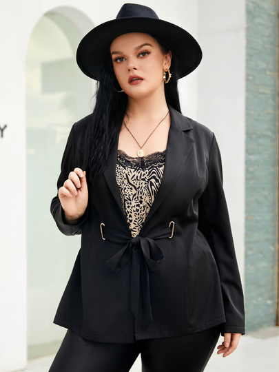 YOINS Plus Size Notch Collar Belt Design Long Sleeves Blazer