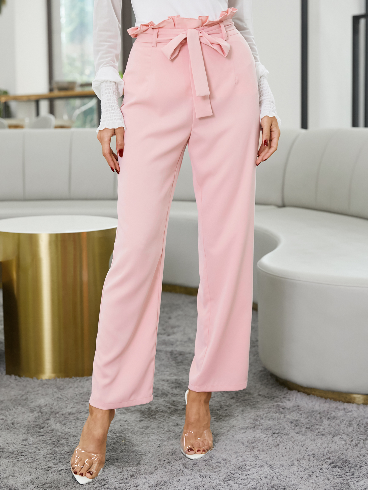 YOINS Belt design Ruffle trim Pants