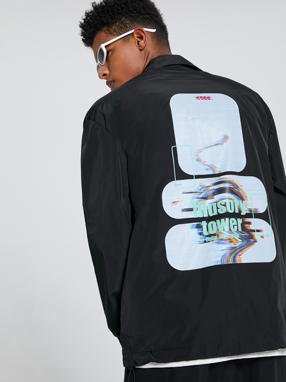 Men Casual Letter Print Button Digital Distortion Jackets