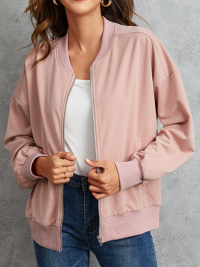 YOINS Pink Zip Front Long Sleeves Jacket