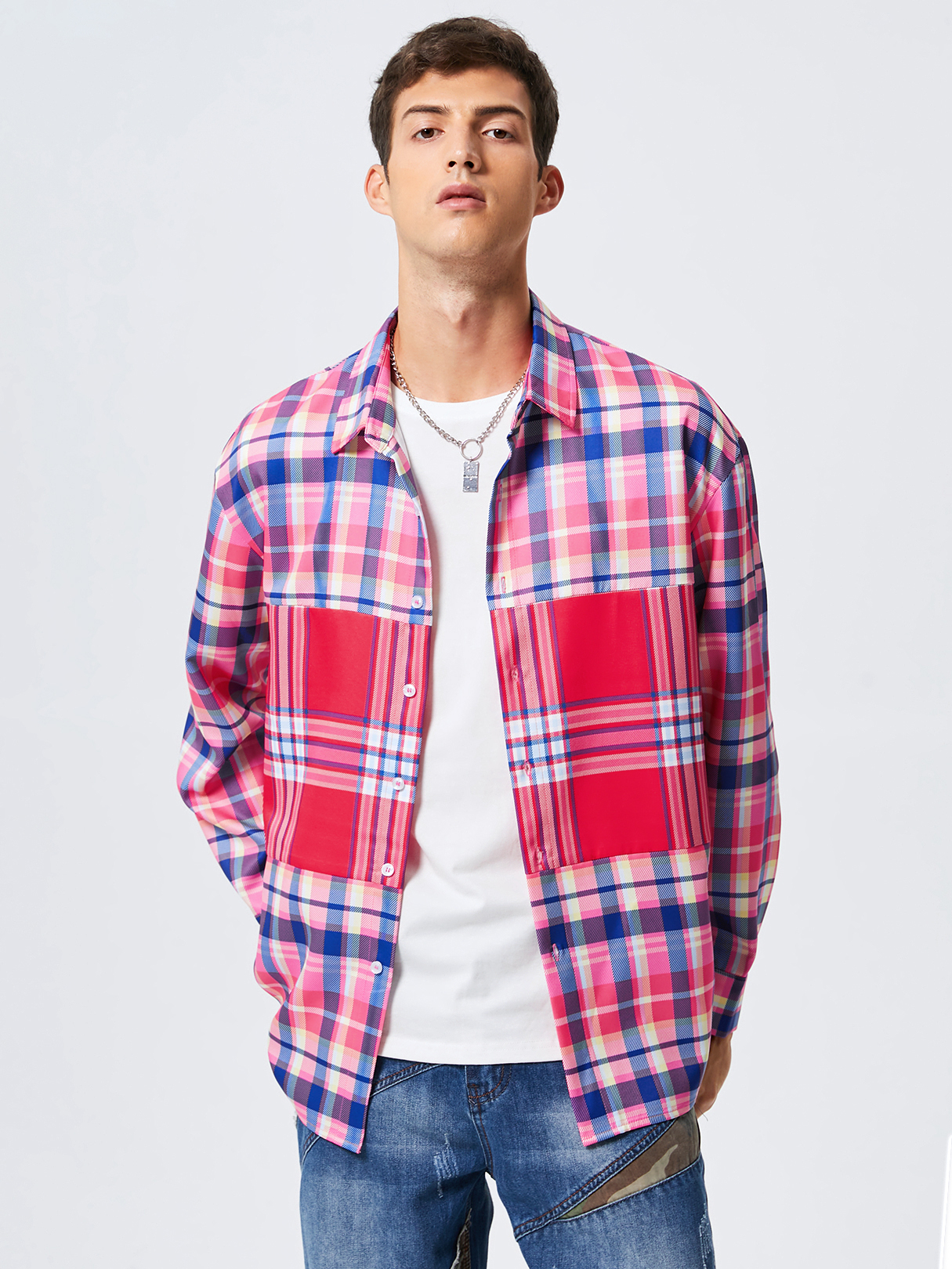 Men Casual Plaid Splice Shirt
