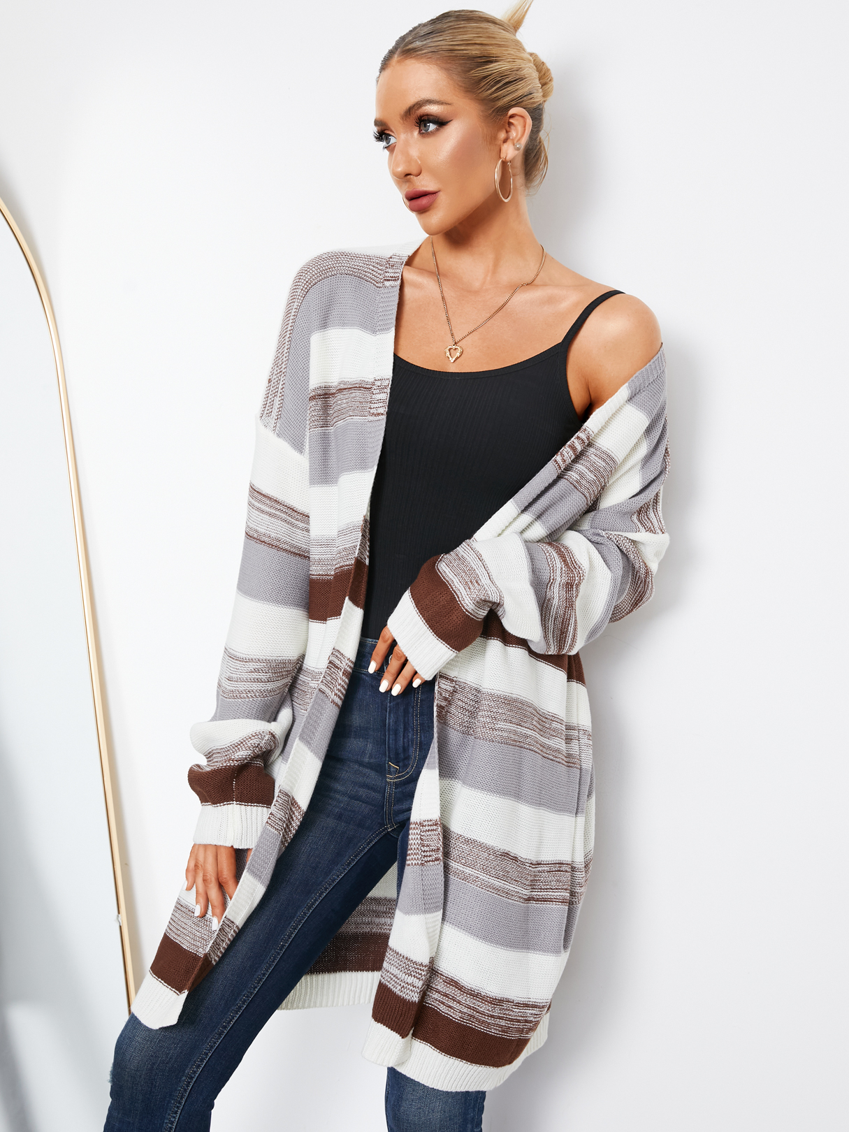 YOINS White Striped Long Sleeves Cardigan