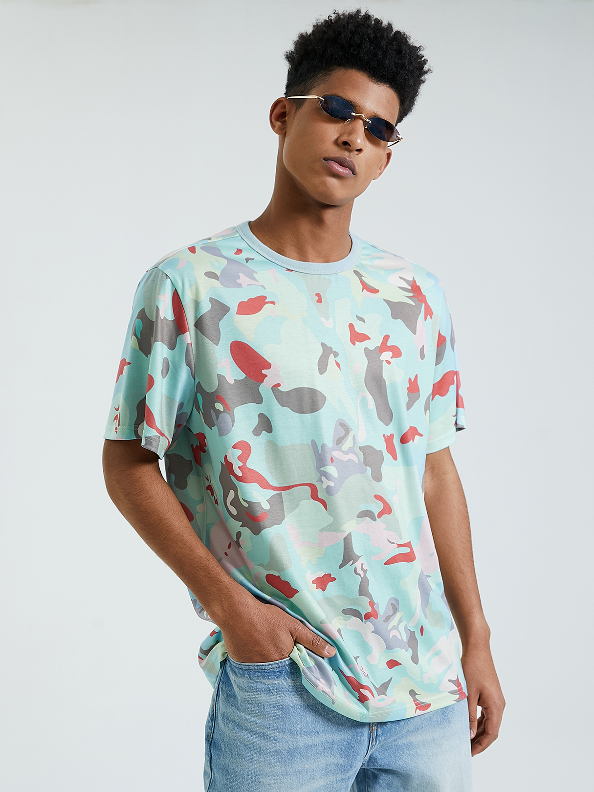 KOYYE Men Casual Camo Print Multicolor T-Shirt