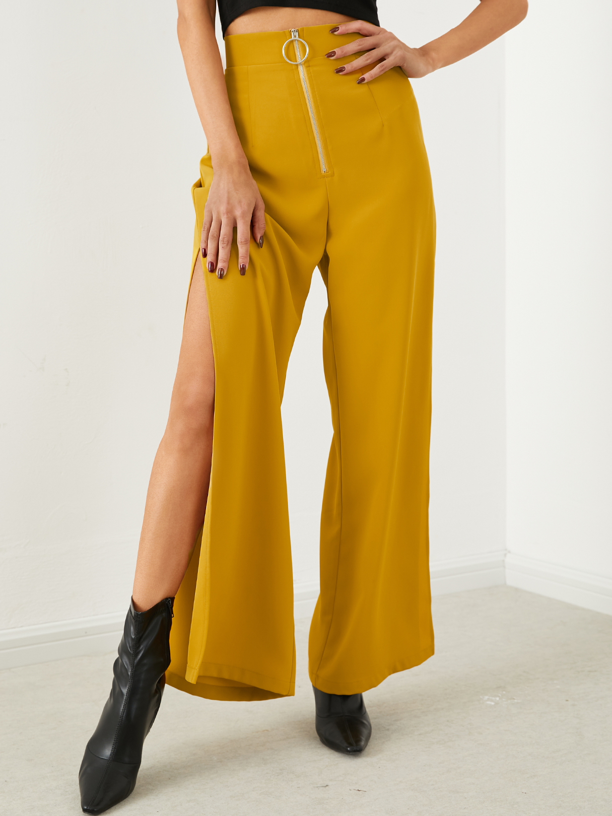 YOINS Zip Front Slit Hem Pants