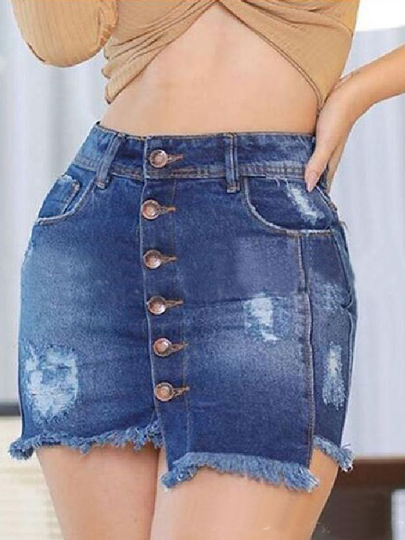 Button Front Random Ripped details Skirts