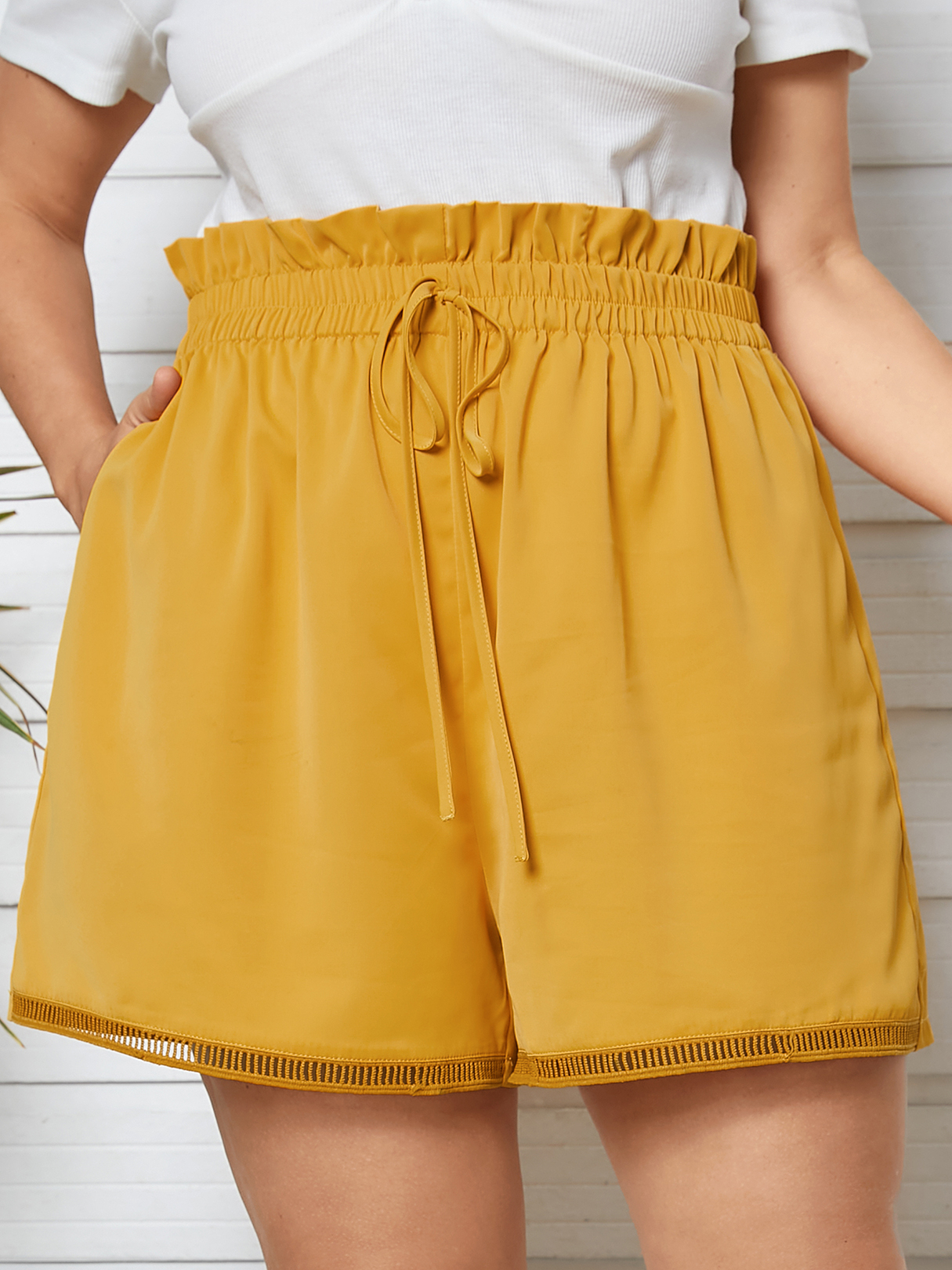 YOINS Plus Size Side Pocket Tie-up Design Shorts