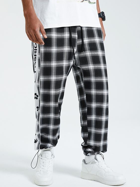 KOYYE Men Hip Hop Style Fashion Plaid Printed Loose Casual Pants