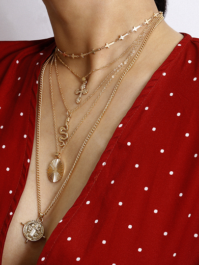 Gold Vintage Four-pointed Muti-layer Necklace