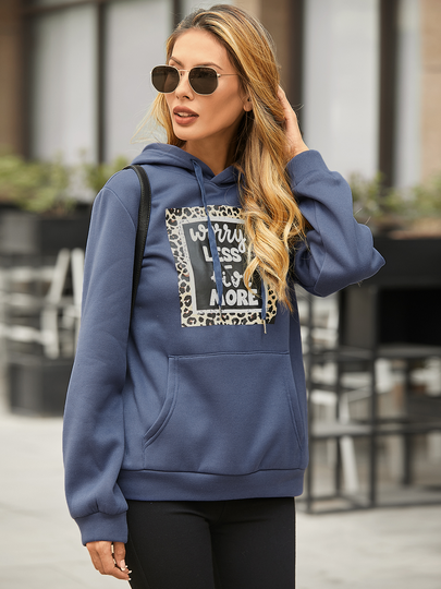 YOINS Leopard Letter Long Sleeves Hoodie