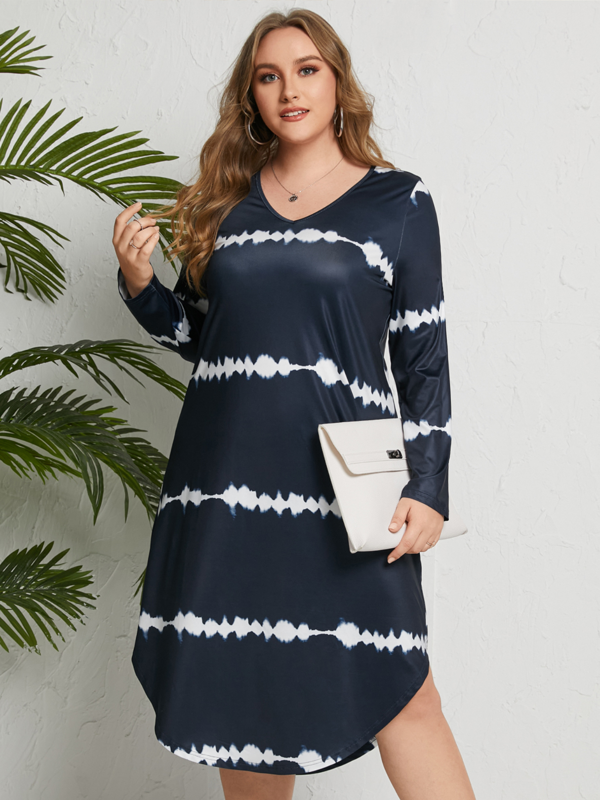 YOINS Plus Size Striped Long Sleeves Dress