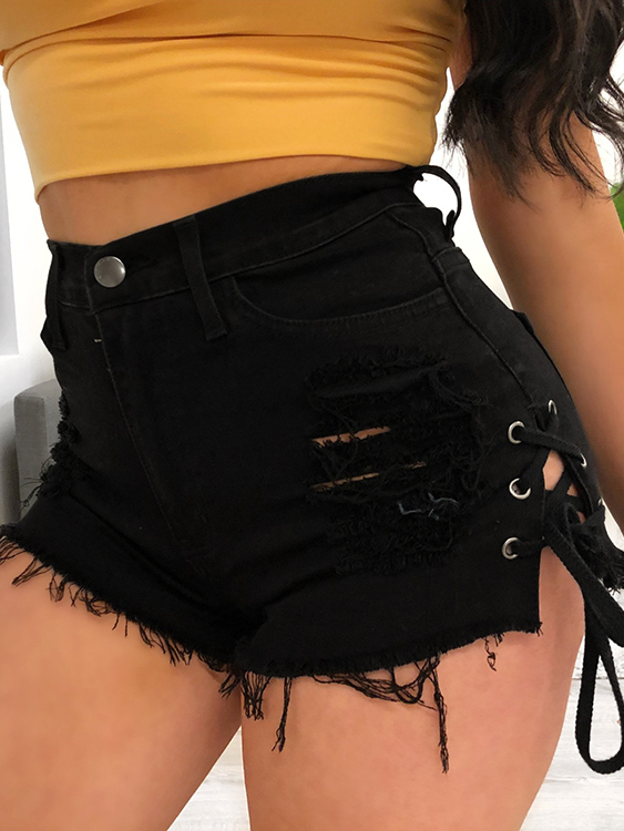 Casual Lace-up Design Middle-Waisted Shorts