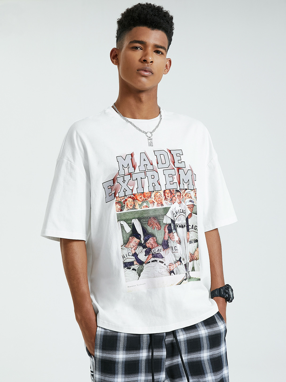 KOYYE Men 100% Cotton Casual Graphic Figure Letter Print T-Shirt
