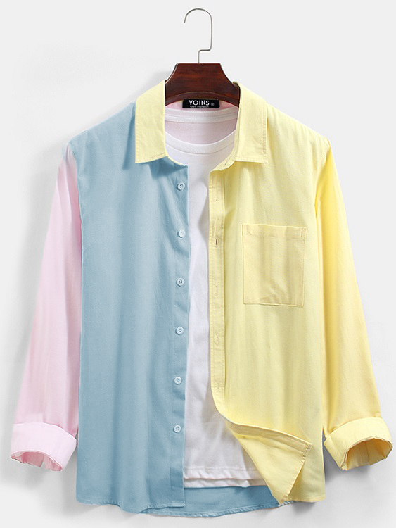 Men Casual Patchwork Multicolor Shirt