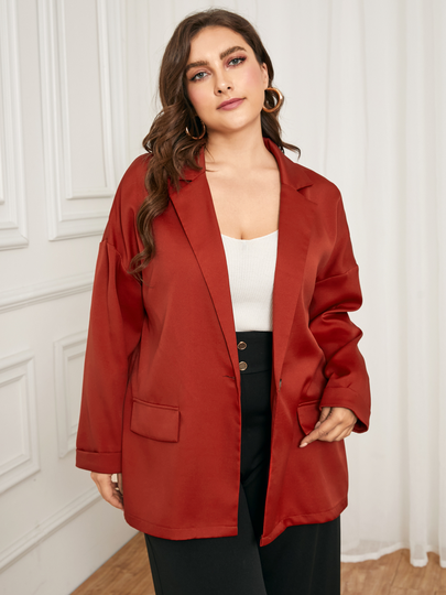 YOINS Plus Size Notch Collar Pocket Long Sleeves Blazer
