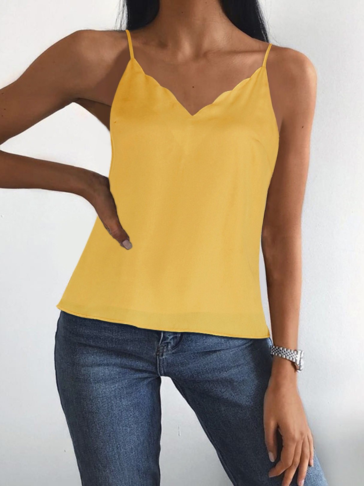 YOINS Yellow Adjustable Shoulder Spaghetti Straps V-neck Cami