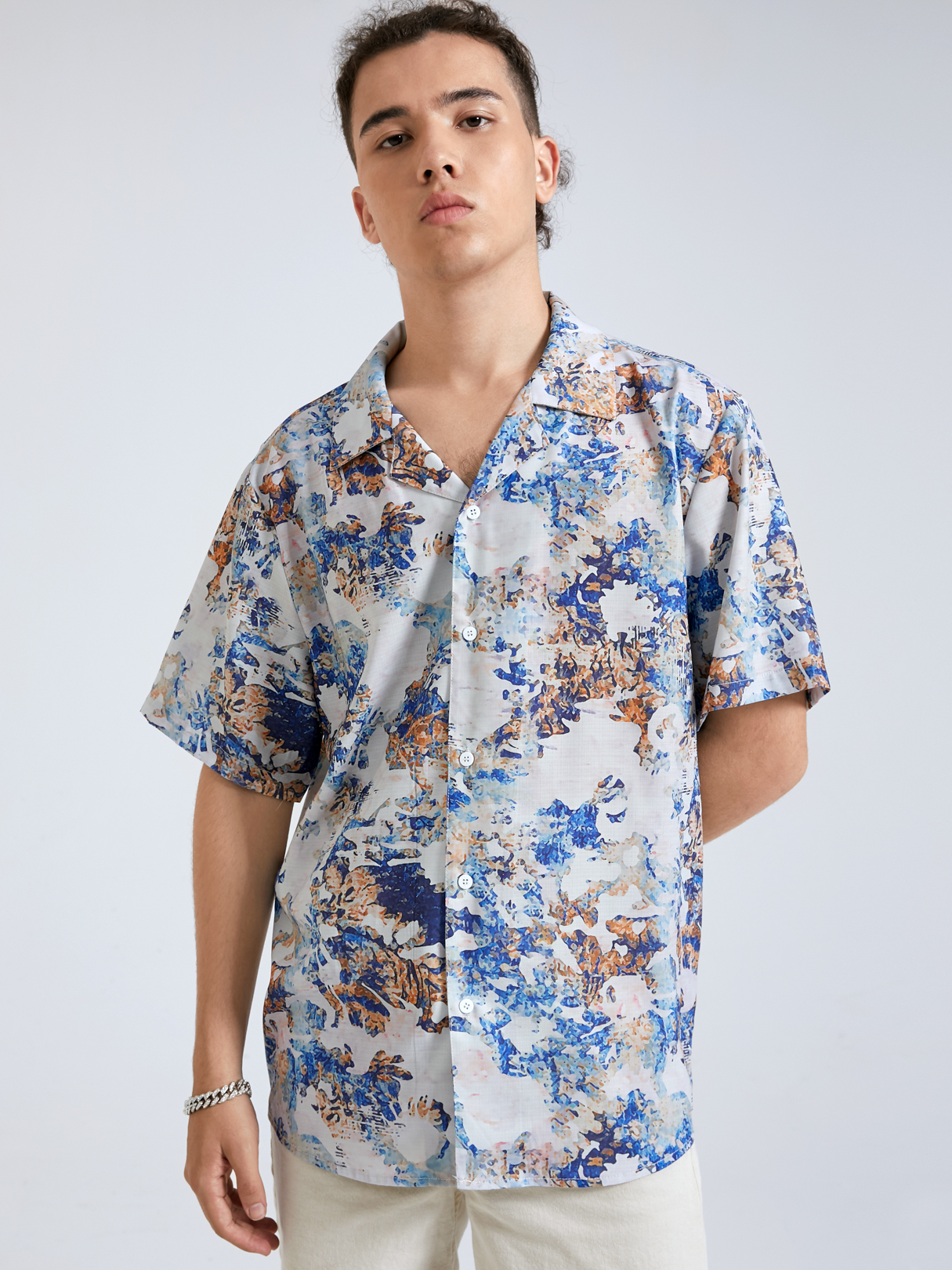 Men Beach Vacation Hawaiian Floral All Over Print Shirt