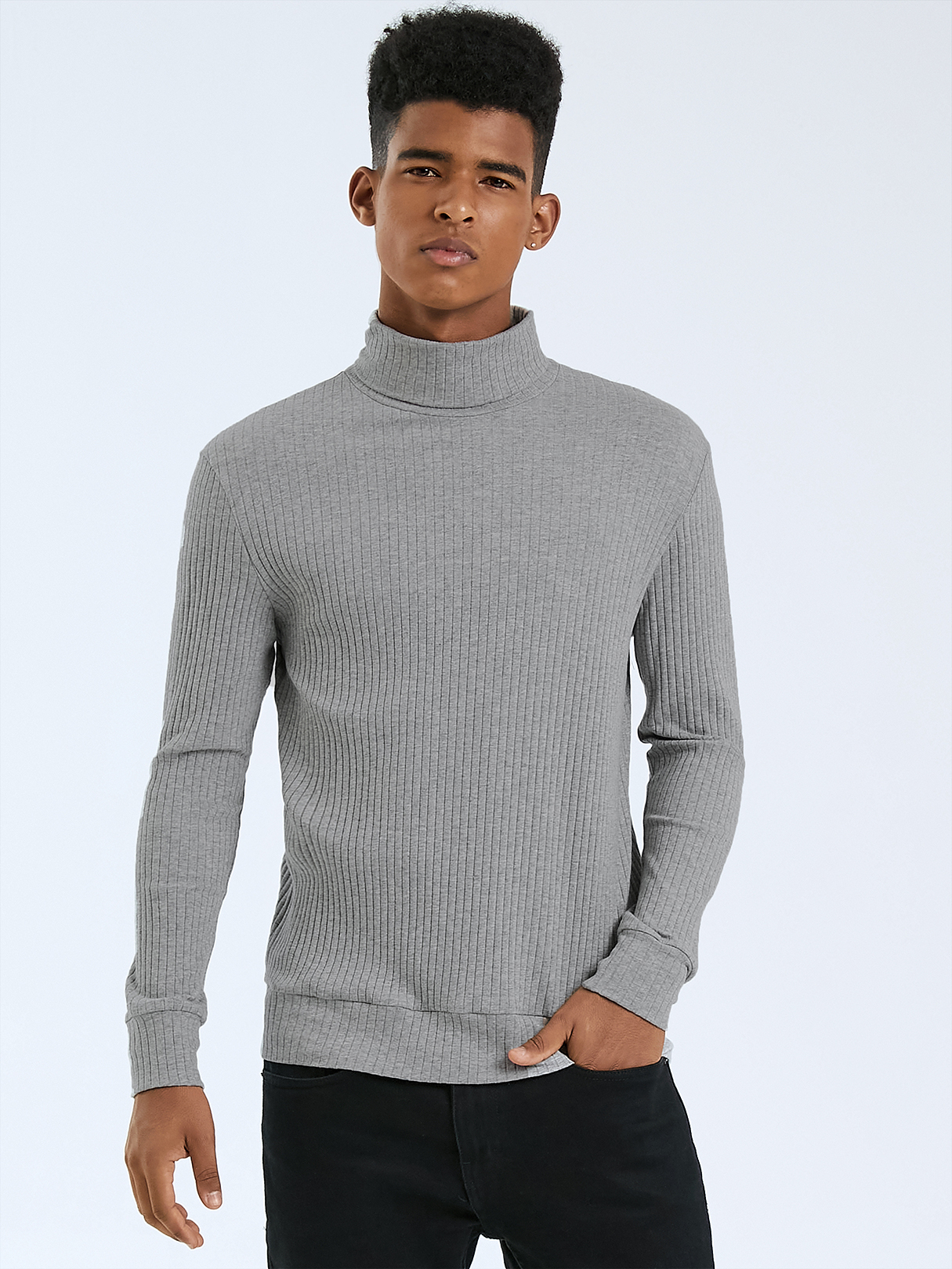 YOINS BASICS Men Autumn Casual High Neck Ribbed Knit Long Sleeves T-Shirt