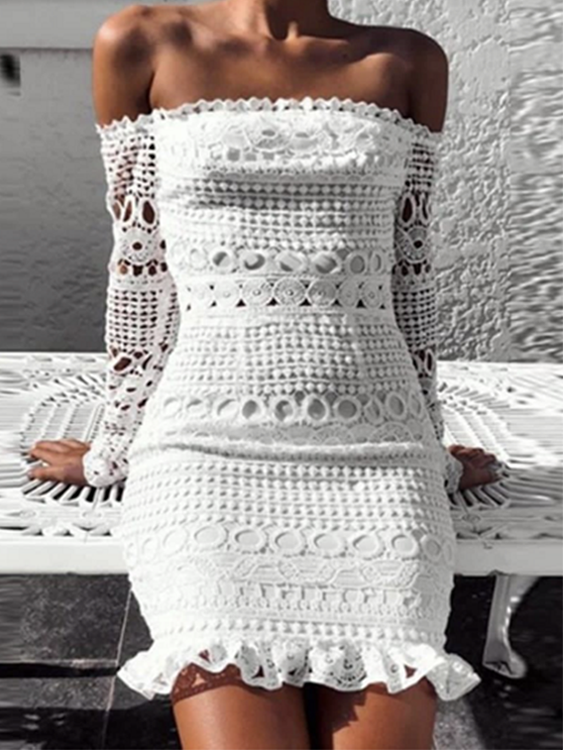 YOINS Off the shoulder Lace Hollow Design Mini Dress