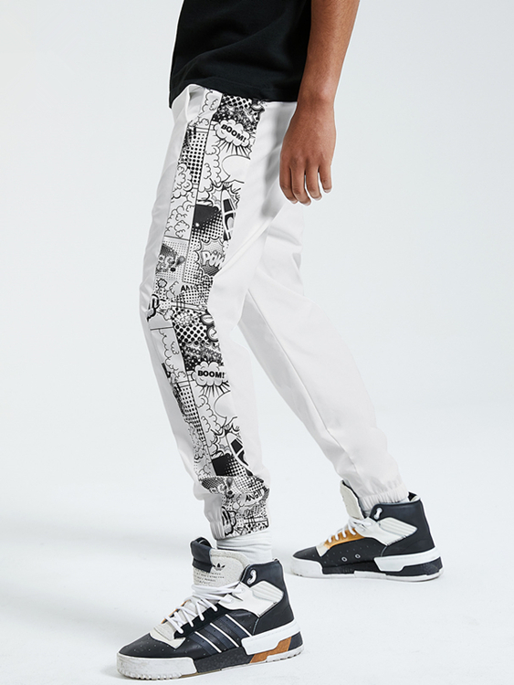 KOYYE Men Cartoon Graphic Print Drawstring Casual Pants