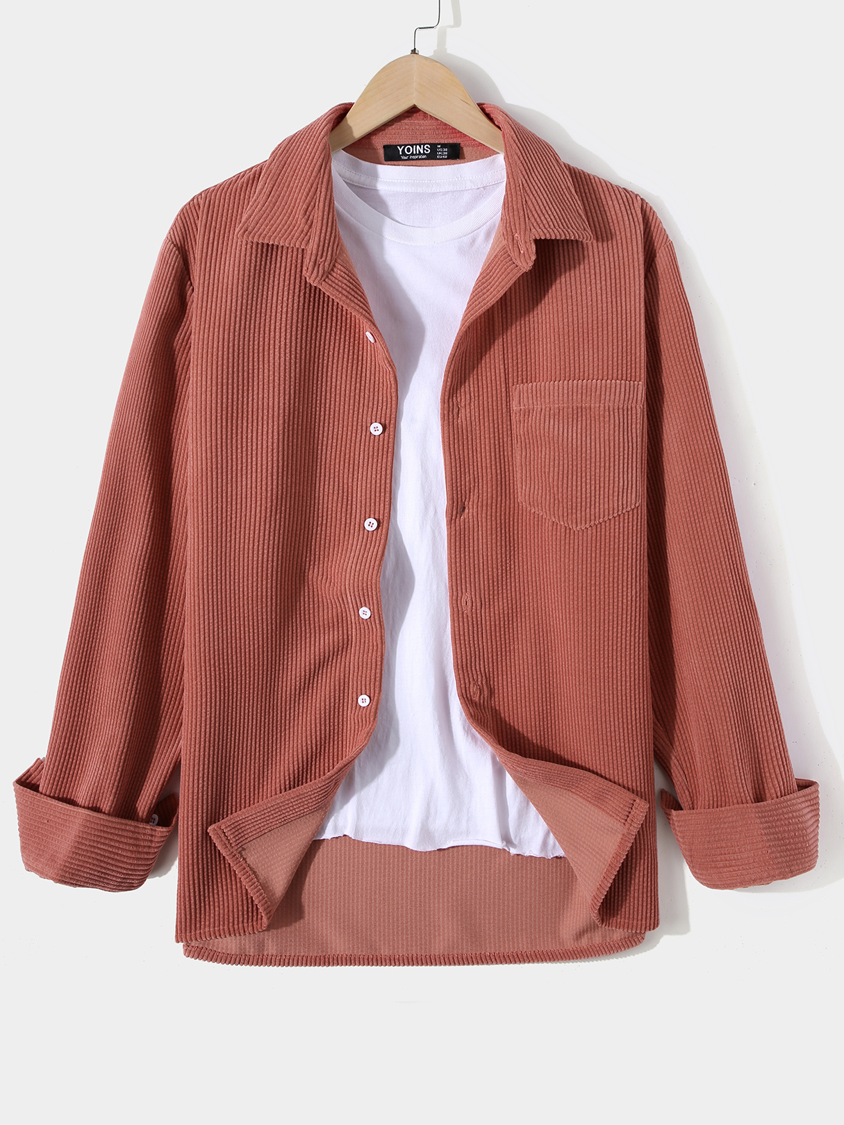 BASICIS Men Plain Pocket Corduroy Shirt