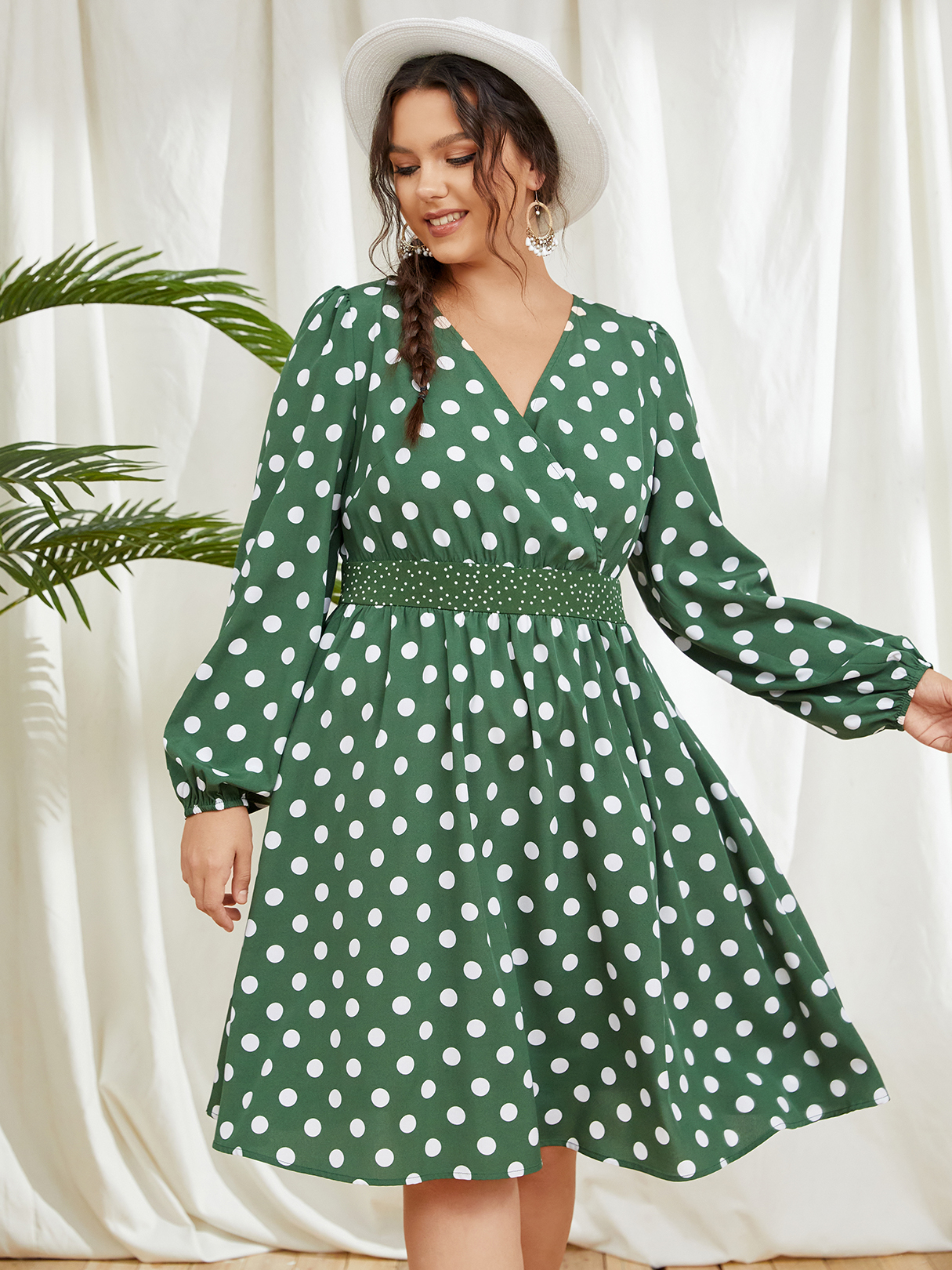 YOINS Plus Size Polka Dot Long Sleeves Dress