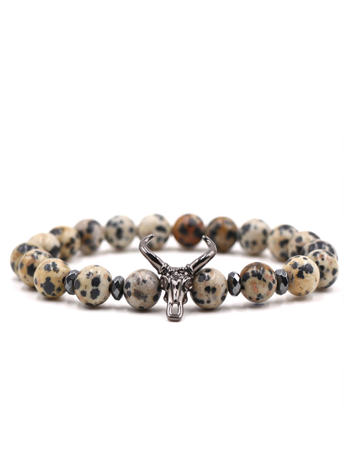 Men Natural Stone Bull Head Beaded Bracelet