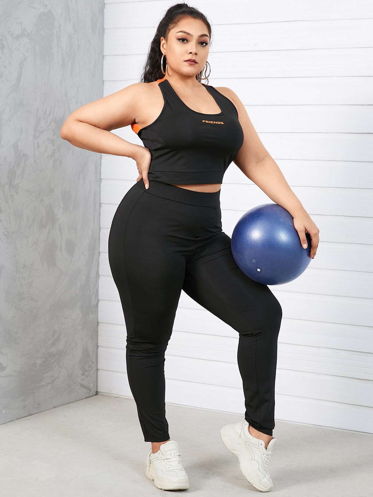 YOINS Plus Size Square Neck Letter Criss-cross Sleeveless Two Piece Outfit