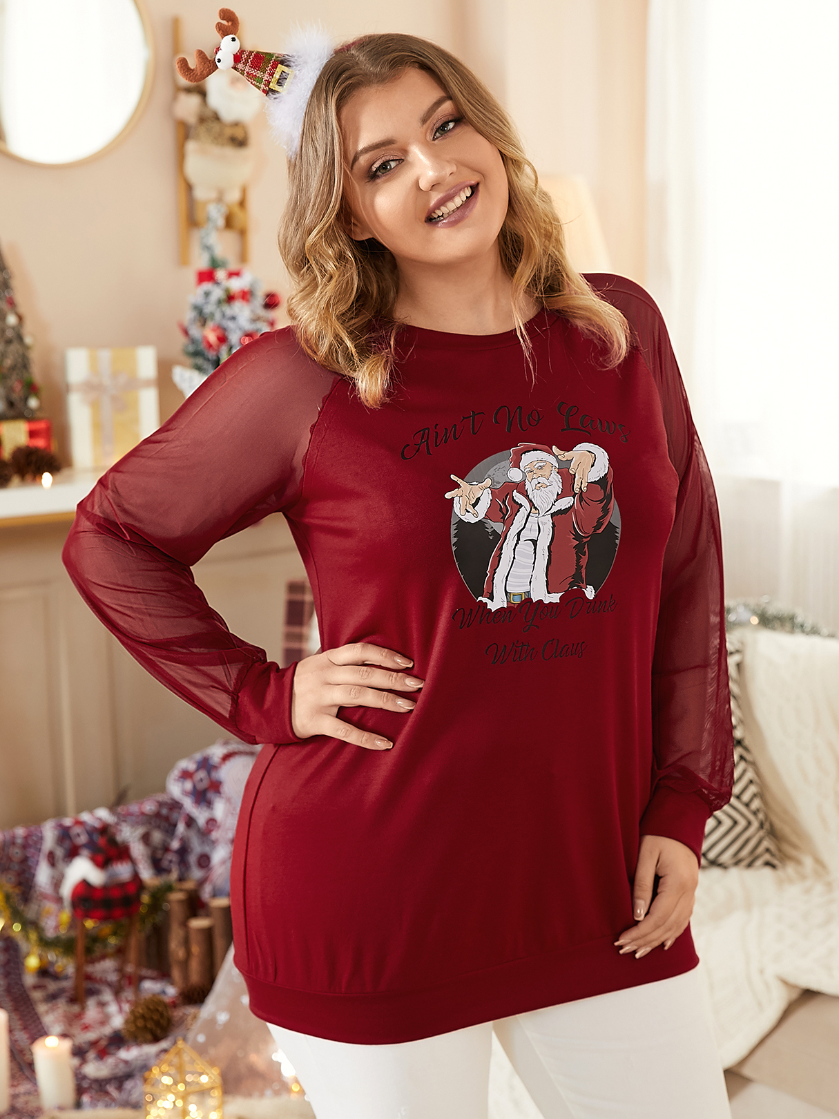 YOINS Plus Size Christmas Crew Neck Graphic Long Sleeves Sweatshirt
